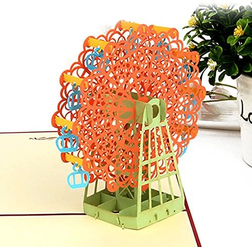 Ferris Wheel Pop Up Birthday Cards 3D Greeting Card and Thank you Card for Wedding Holidays and Anniversary, 6 x 6 Inches Envelope Included -Orange