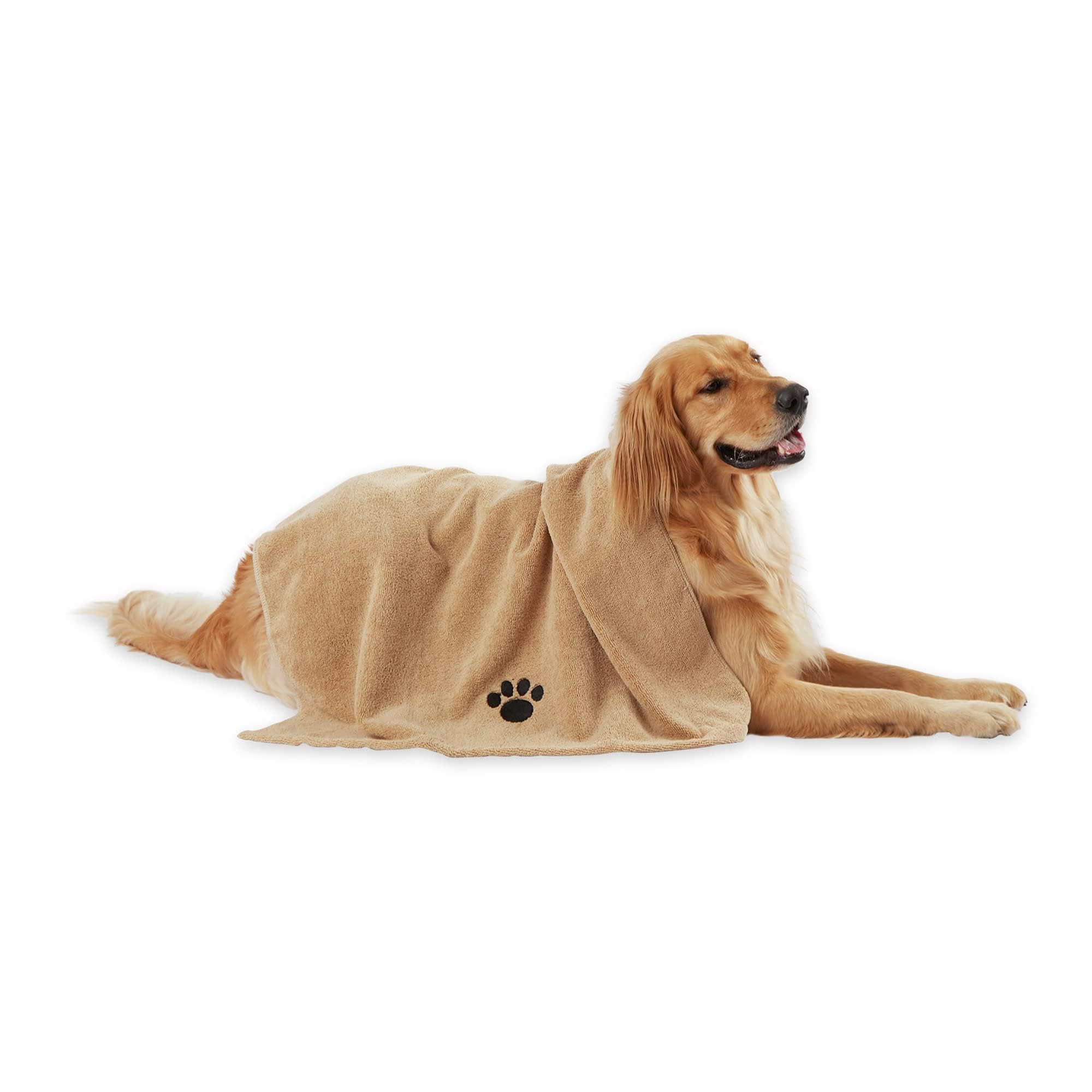 Bone Dry Pet Grooming Towel Collection Absorbent Microfiber X-Large, 41x23.5, Embroidered Taupe