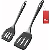 Silicone Spatula Set, 600°F Heat Resistant Silicone Spatula Turner Flipper for Cooking, Non Stick and Non Scratch Kitchen Utensils for Eggs & Fish, 2 Pack, Black