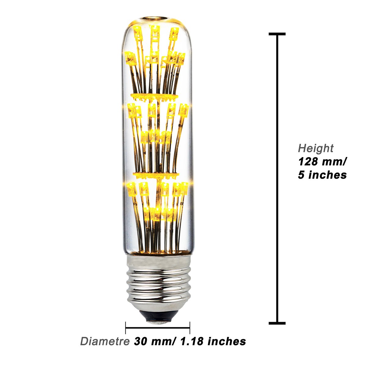 Judy Lighting T10 Tubular Firework LED Light Bulb, E26 3W 2300K Warm White Clear Glass, Decorative Vintage Antique Starry Light Bulb for Bathroom, Bedroom, Wedding, Christmas