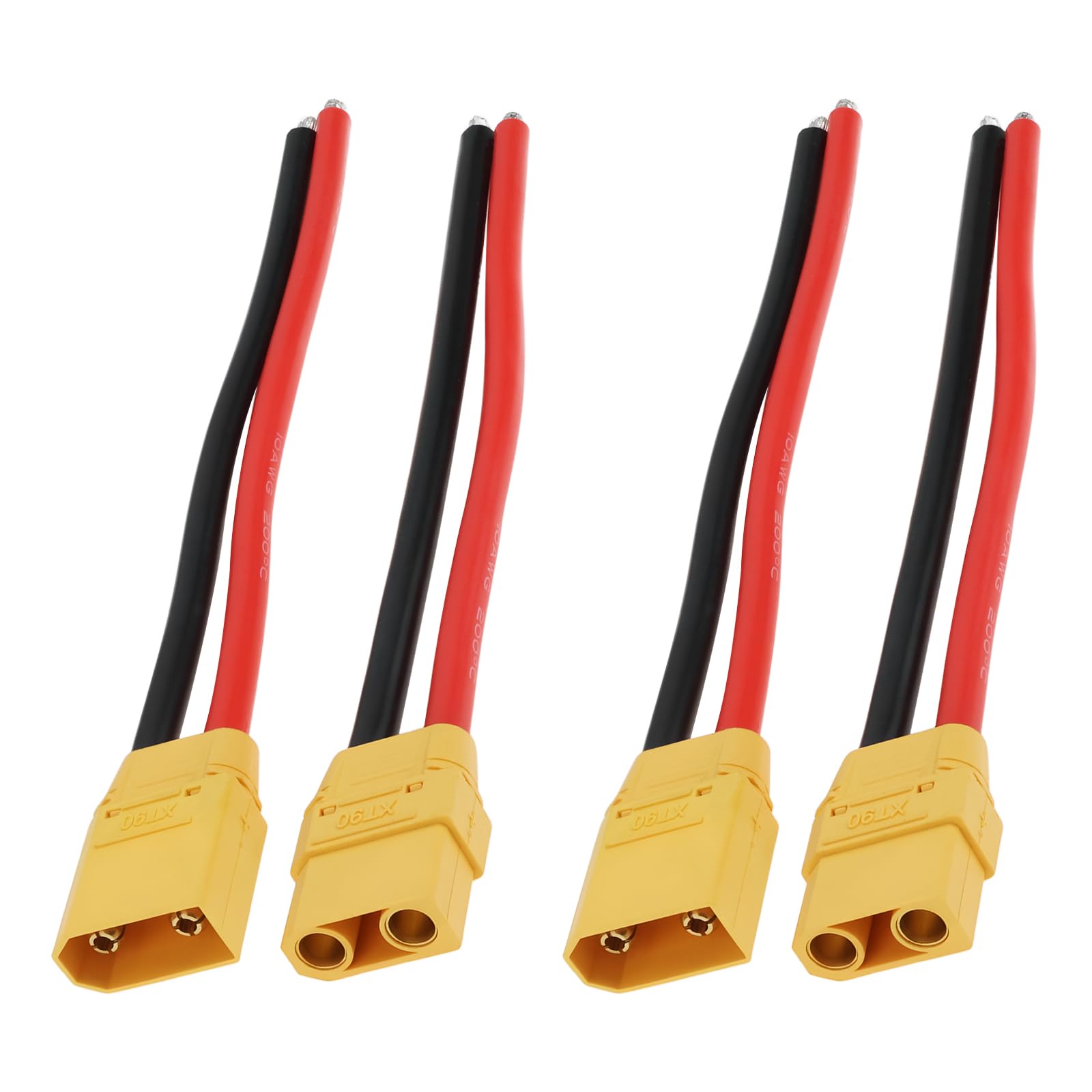EMSea 4Pcs XT90 Male Fmale Plug Socket Incl Silicone Cable Coupling for Model Car 15cm 12AWG