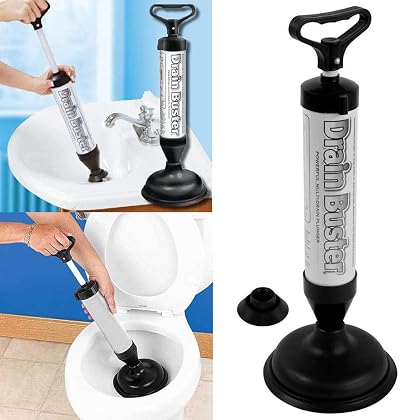GLOW Drain Buster Plunger Tool with 2 Cups - Sink Shower Toilet Unblocker