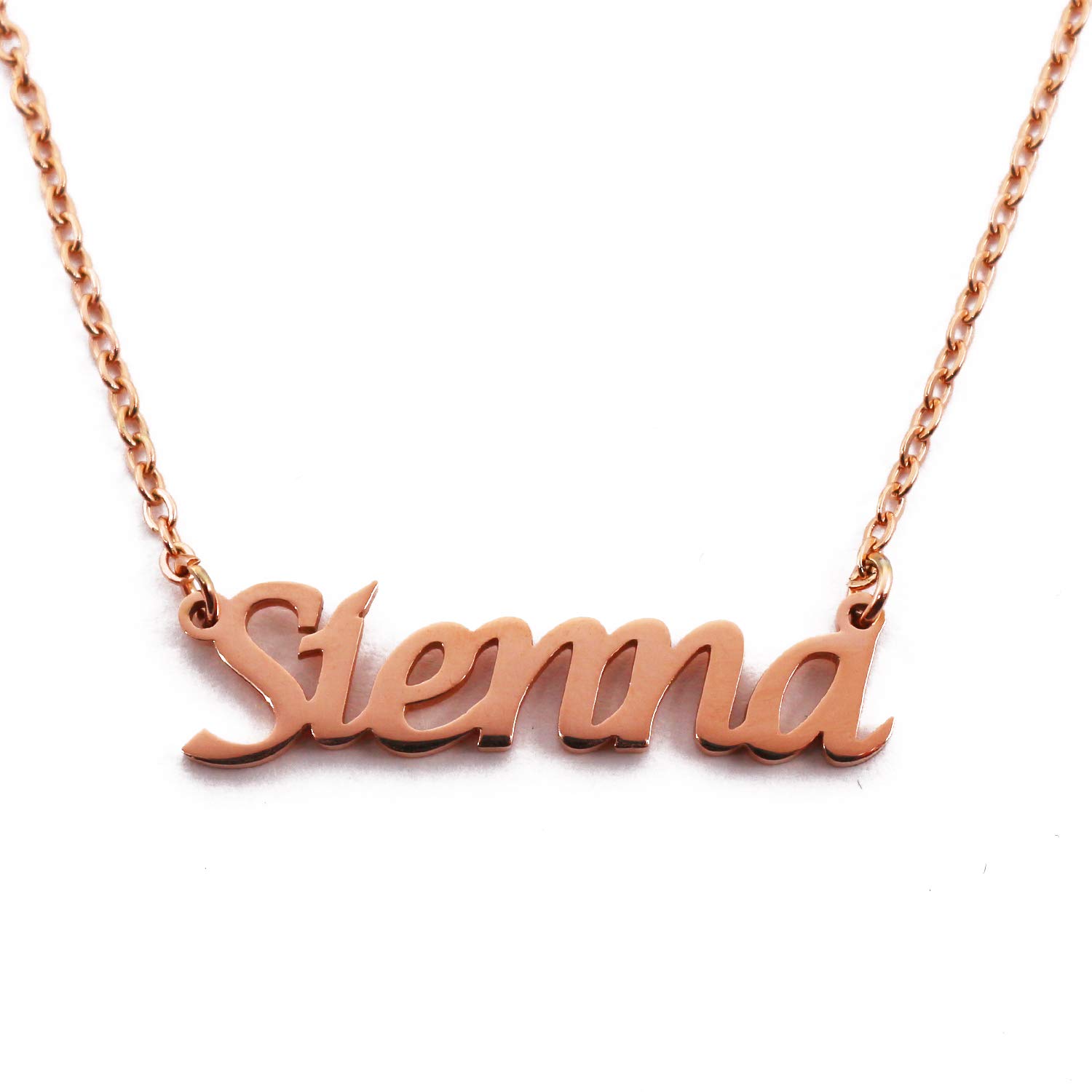 Kigu Sienna Personalised Name Necklace 18ct Rose Gold Plated, Custom Dainty Name Pendants, Jewellery for Ladies, Girlfriend, Mother, Sister, Friends