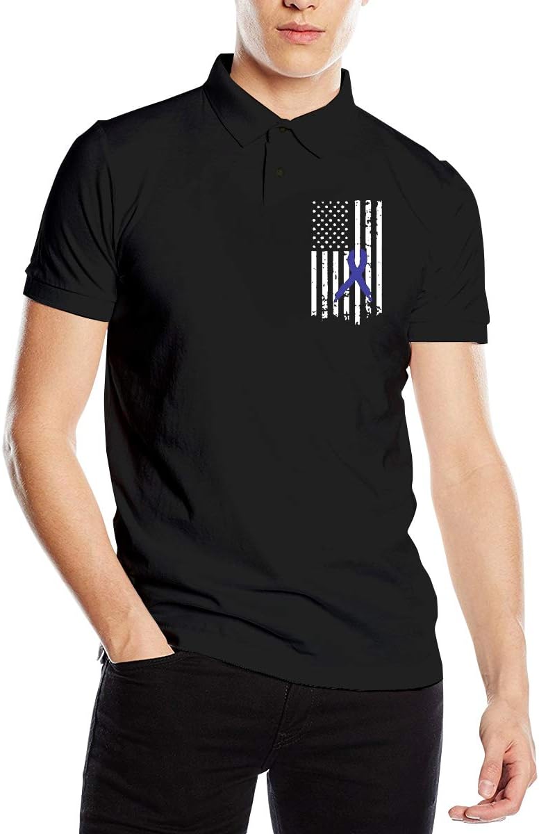 Colon Cancer Awareness Flag Men's Classic Golf Shirts Short Sleeve Polo Shirt