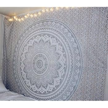 Amazon.com: Popular Handicrafts Kp776 Original Silver and Gold Ombre Tapestry Mandala Tapestries 