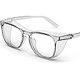 TOREGE Safety Glasses, Fashionable Eye Protection Glasses With Clear Scratch Resistant Lenses, Great Safety Goggles For Women & Men(Transparent Gray&Clear Lens)
