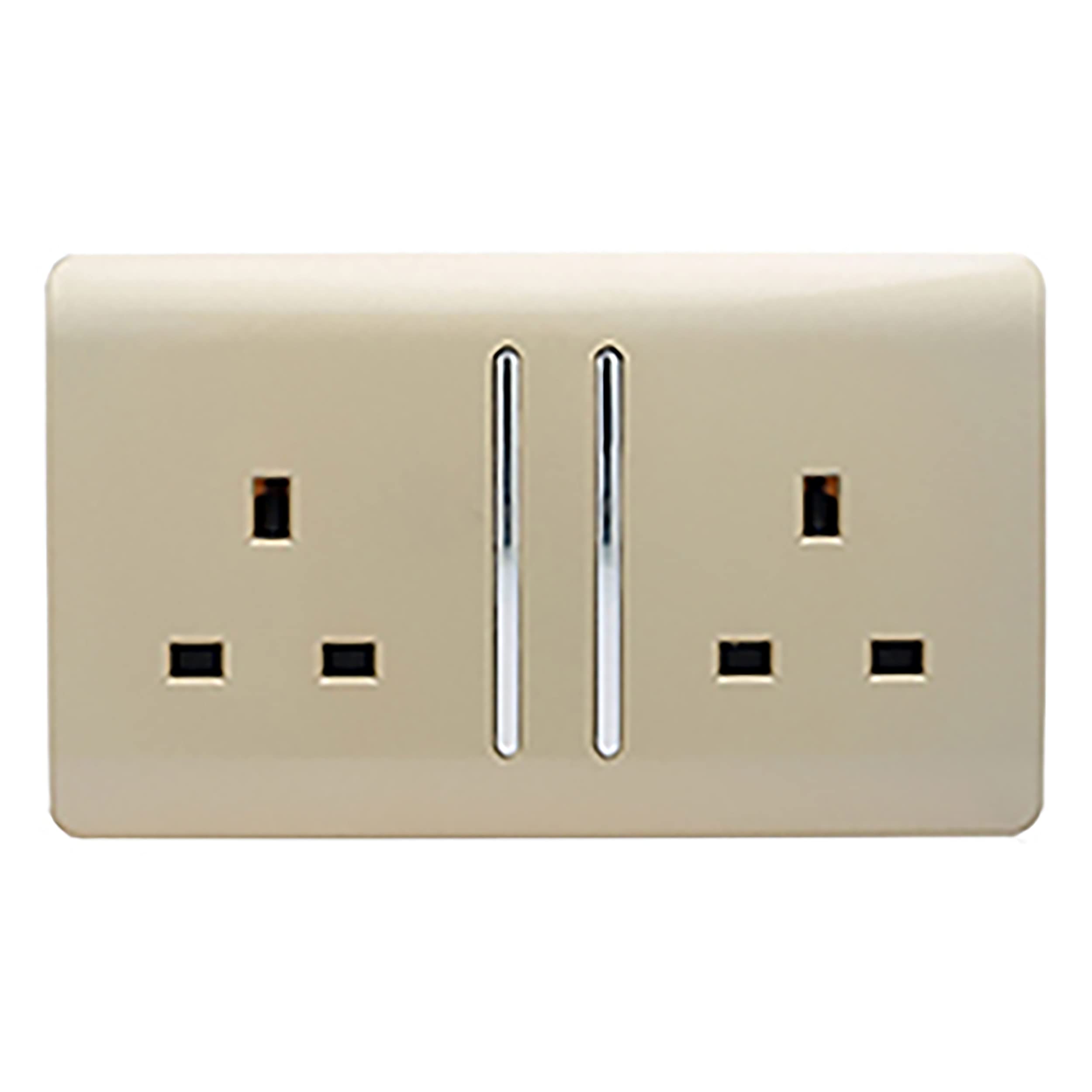 Trendi Switch 2 Gang Artistic Modern Glossy 13 Amp Electrical Long Switched Double Plug Socket Gold