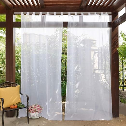 PONY DANCE Voile Gardinen Weiss Outdoor - Voile Vorhang Transparent Gardinenschals Garten/Balkon Stores Vorhänge Wasserabweis