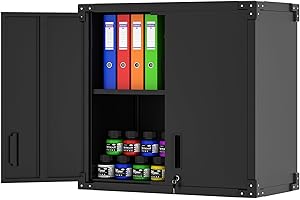 DARTIIA Metal Garage Wall Cabinet,Lockable Steel Garage Cabinets with 2 Doors and 1 Adjustable Shelf for Garage,Kitchen，Warehouse，Assemble Required, Black