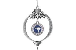 Inspired Silver - South Carolina Flag Charm Ornament - Silver Circle Charm Holiday Ornaments with Cubic Zirconia Jewelry