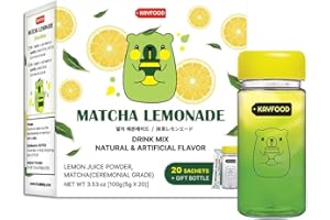 KAYFOOD Matcha Lemonade Premium Korean Green Tea & Lemon Juice Powder mix 0.1oz/5g x 20 stick packs (3.53oz/100g) with Gift Bottle Sugar Free Diet macha green tea ade matchamix