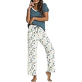 GYS Womens Bamboo Viscose Pajamas Set Super Soft Short Sleeve Top and Pants Pj Sleepwear Sets