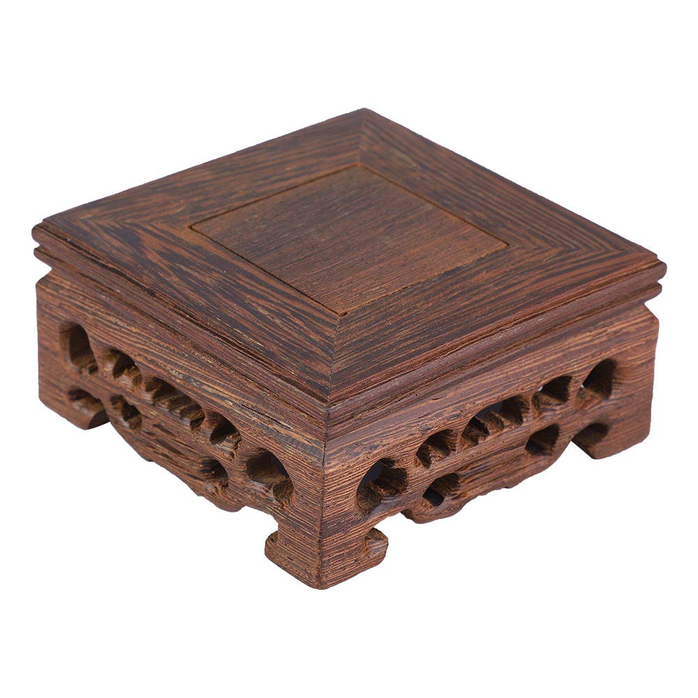 Wooden Square Vase Base, Retro Rustic Square Wooden Base Small Pedestal Vase Display Holder, Small Wood Display Stand Wooden Plinth for Home Office Decoration(Small)