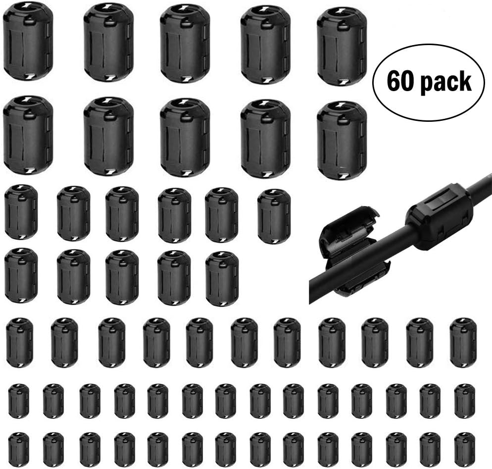 Black Tamicy 60 Pieces Clipon Ferrite Ring Core RFI EMI Noise