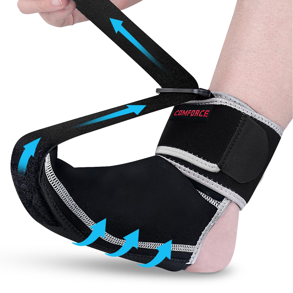 Photo 1 of COMFORCE Plantar Fasciitis Night Splint Sock, Adjustable Plantar Fasciitis Brace for Foot Drop, Achilles Tendonitis, Heel Spur, Pain Relief, Black(Medium)