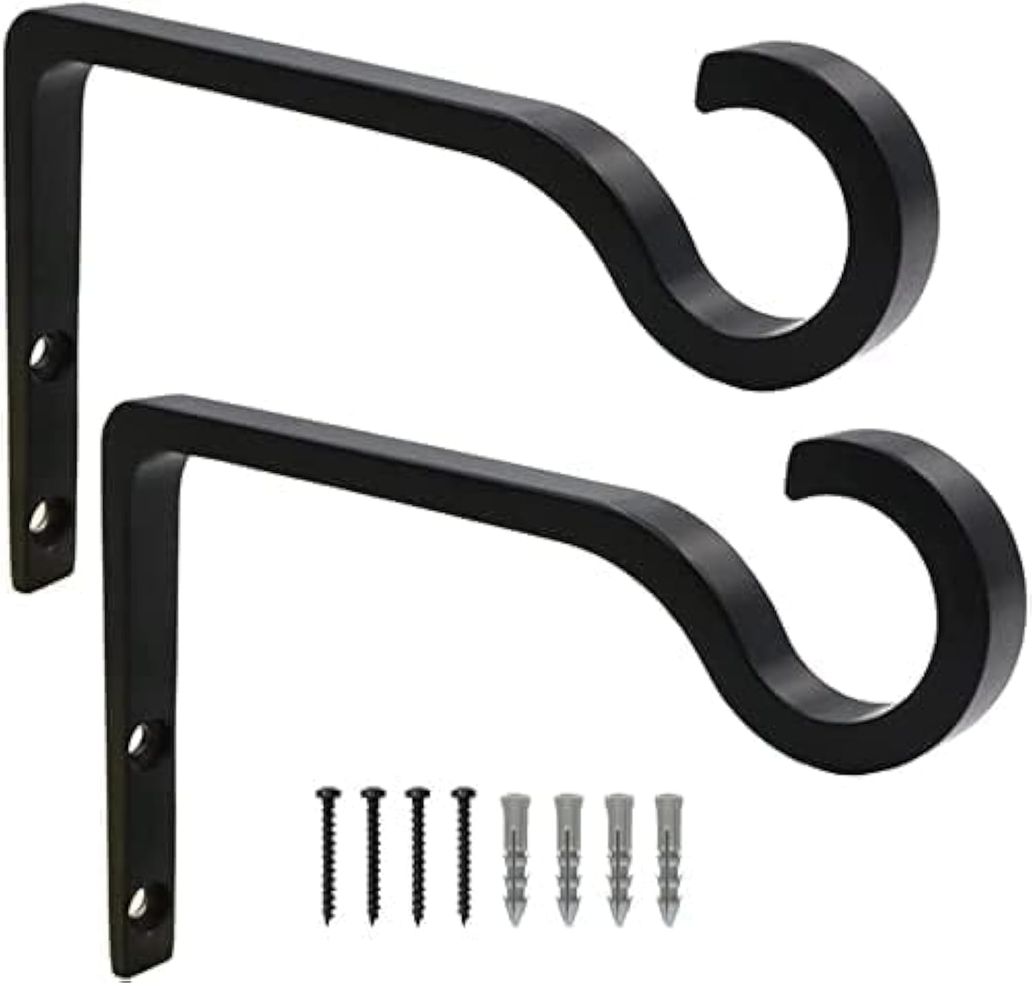 2 Pack Hanging Basket Bracket,Outdoor Hanging Brackets Wall Hooks for Garden Lawn Light Flower Pots Bird Feeders Plants Lanterns Wind Chimes (Black)