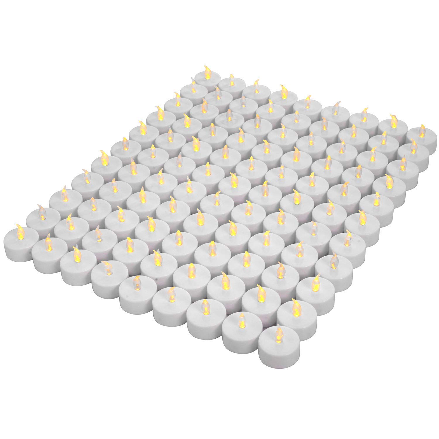OSHINE 100Pack Battery Tea Lights- Realistic and Bright Flickering Battery Operated Flameless LED Tea Light Battery Powered 200+Hours(Warm Yellow)