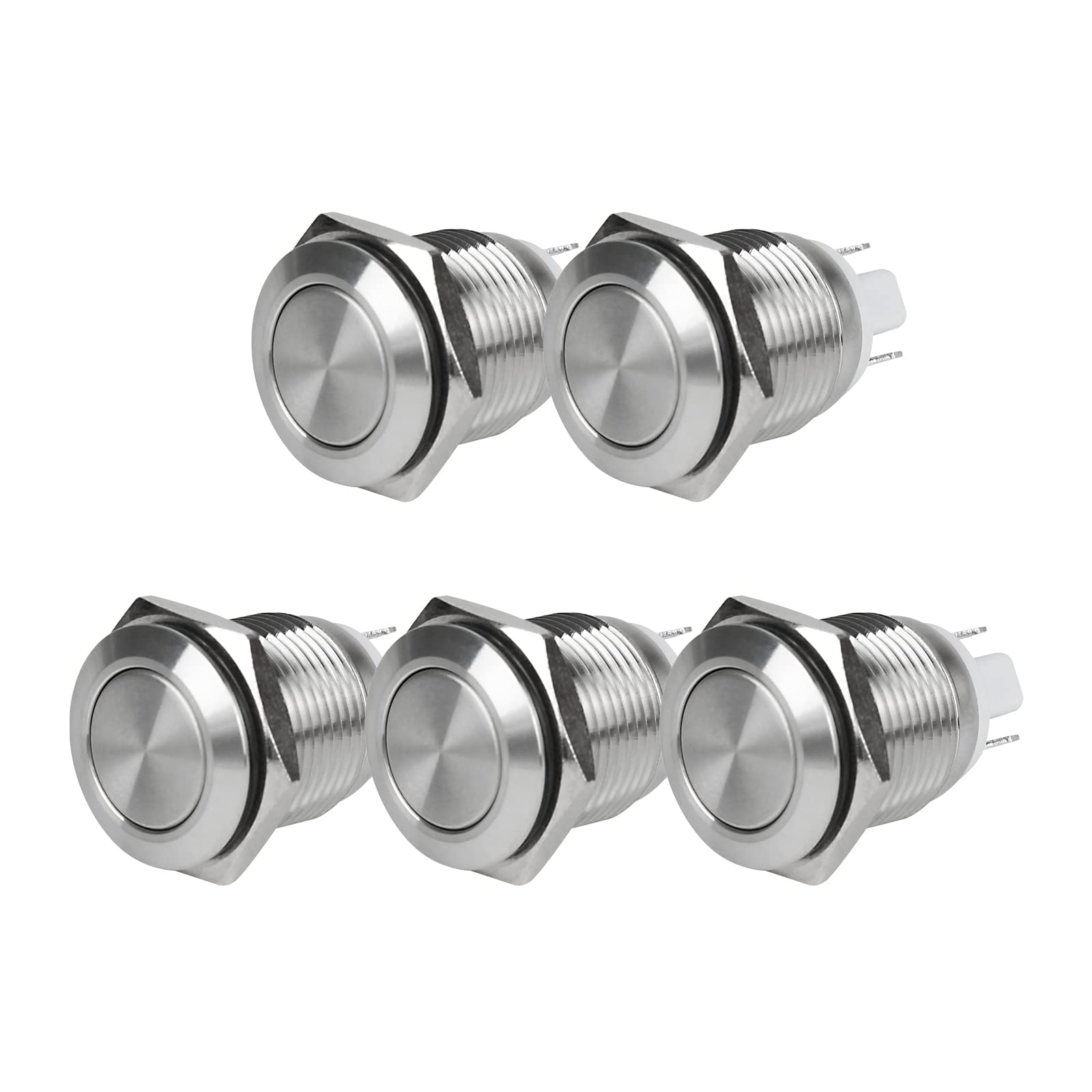 Larcele 16mm Push Button Switch Waterproof Latching Metal DIY Switch JSANKG-01,5 Pieces (16mm,Latching)