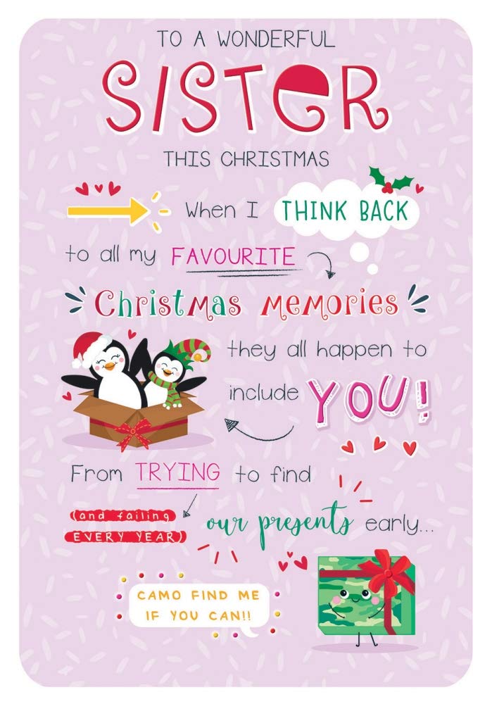 Piccadilly Greetings Sentiment Christmas Card Sister - 9 x 6 inches