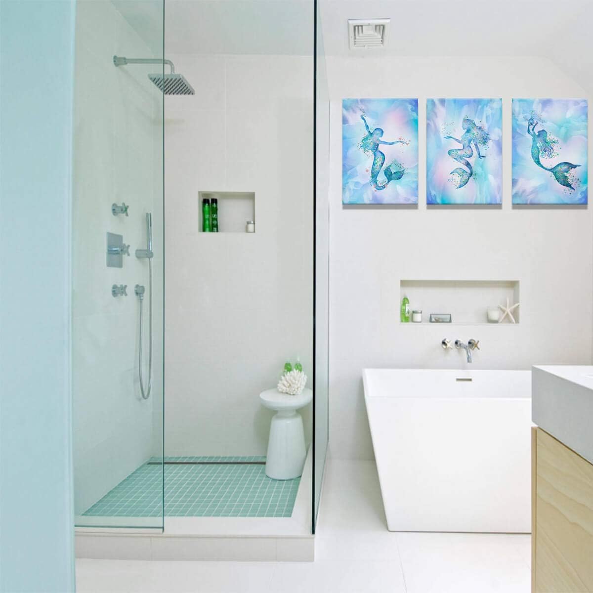 Amazon Com Mermaid Bathroom Decor Wall Art For Bedroom Modern Artwork For Walls Colorful Mermaid Decor For Girl Room Canvas Art Wall Decor Framed Wall Decorations Watercolor Mermaid Wall Pictures For Bedroom Home