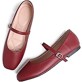 TN TANGNEST Women's Mary Jane Shoes Ballet Shoes for Women Comfortable Round Toe Slip On Flats Ankle Strap Flats Red 41(8.5) 2