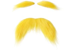 DEGPUM Yellow Mustache and Eyebrows Costume and Eyebrows Fake Beard for Kid & Adult Yellow Self Adhesive Fake Mustache and Eyebrows Book Week Funny Party Costume Accessories for Adult and Kids