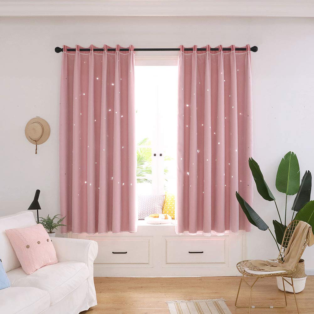 1PCS Hollow Out Star Window Voile Tulle Curtain Sheer Panels Bedroom Living Room Decor for Bedroom Living Room Decor (A)