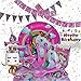 Unicorn Party Supplies, decorations by E-Z Parties, 138 Pieces Complete Party Set-up for birthdays, Baby Showers and more, Everything You Need for a Perfect Celebration, Serves 10