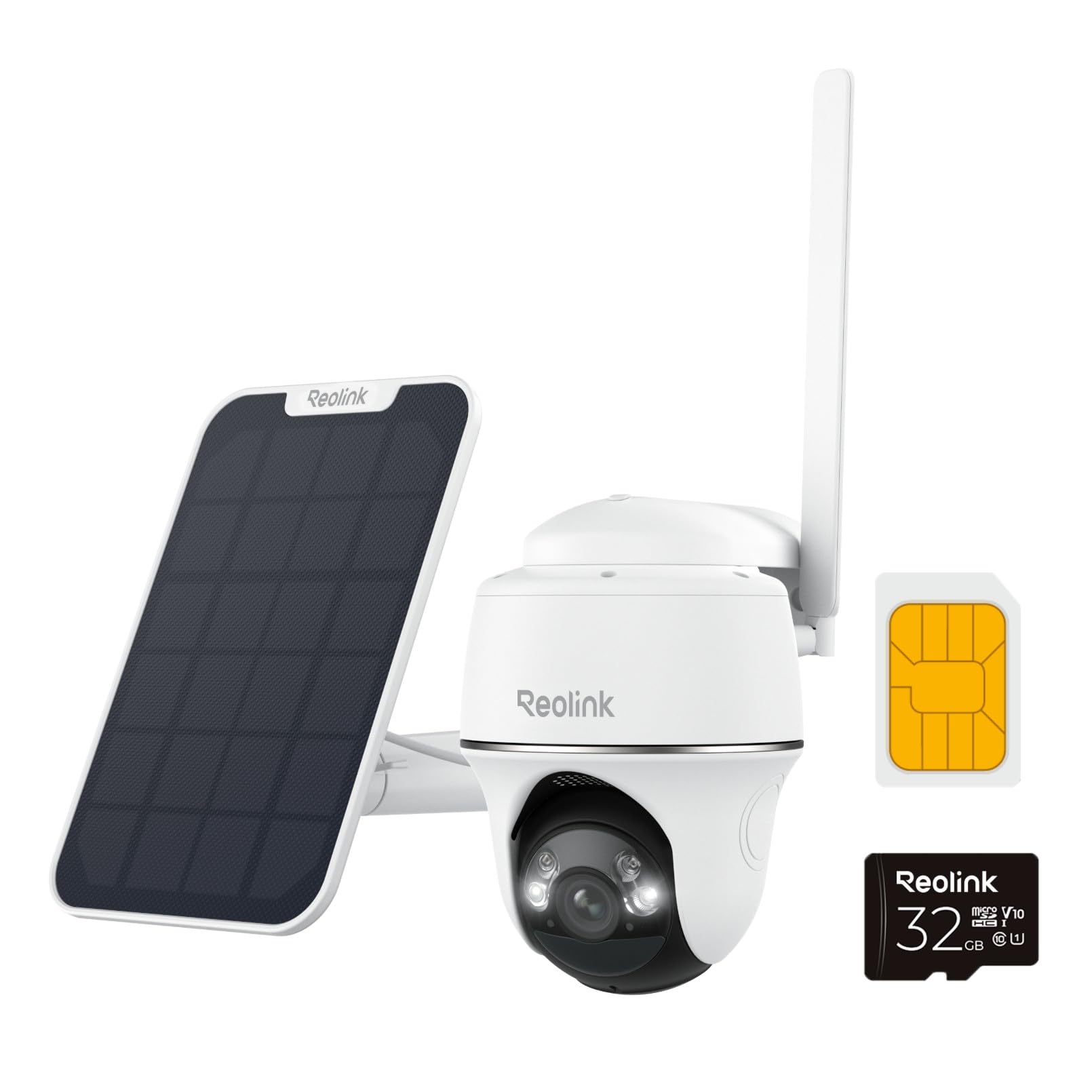 Reolink 4G LTE Cellular Outdoor Security Camera + 32GB SD Card, No WiFi Security Camera Outdoor Wireless Go PT Plus+Solar Panel, 3K HD Color Night Vision, Person/Vehicle/Animal Detection, 2-Way Audio