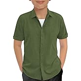 Haloumoning Boys Short Sleeve Dress Shirts Kids Summer Beach Button Down Shirt 5-14 Years