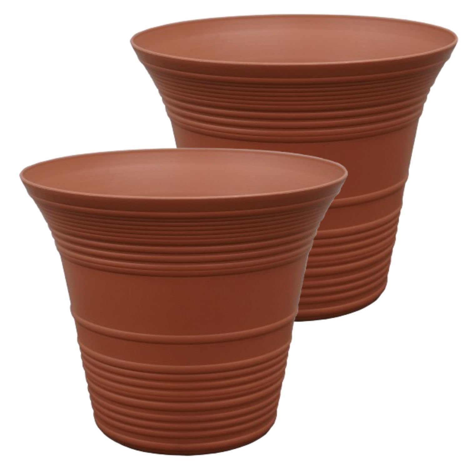 The HC Companies 12 Inch Sedona Round Self Watering Planter Pots, Lightweight UV-Resistant Plastic Indoor & Outdoor Planters, 2-Pack Flower Pots for Garden & Home Decor, Clay Image