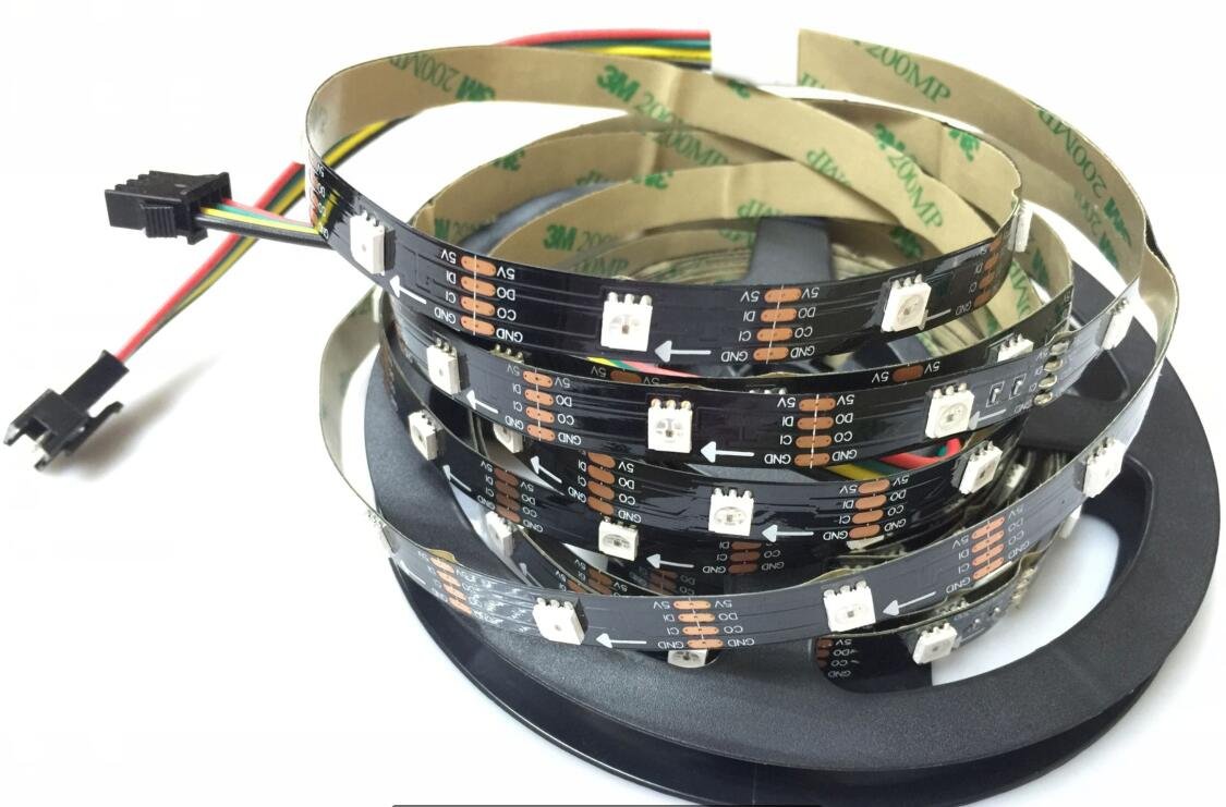 5m APA102 Smart LED Pixel Strip 30 LEDs/Pixels/m,Non-Waterproof IP30 Data and Clock Seperately DC5V (Black PCB)