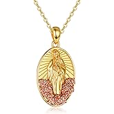 AENEAS Virgin Mary Necklace for Women Gold Plated Sterling Silver Virgen de Guadalupe Pendant Rose Jewelry Baptism Faith Religious Mother's Day Gifts for Her