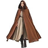Forwe Renaissance Hooded Cloak for Women Men Medieval Cape for Halloween Costume Cosplay