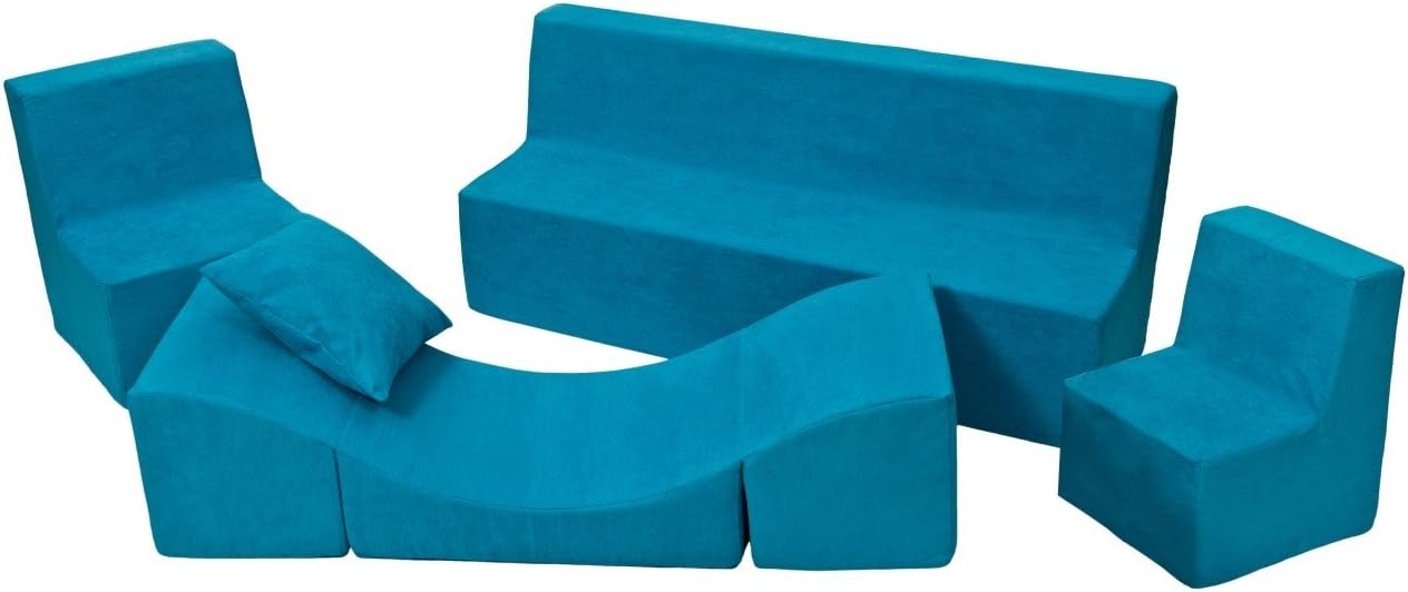 Velinda Soft Foam Furniture Set: 2xChair+Sofa+Coach for Kids, Children,Comfy, Relax,Play (colour: blue)
