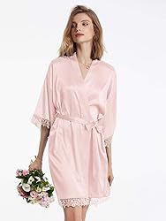 AW BRIDAL Pink Silk Robe Sexy Satin Robes for Women