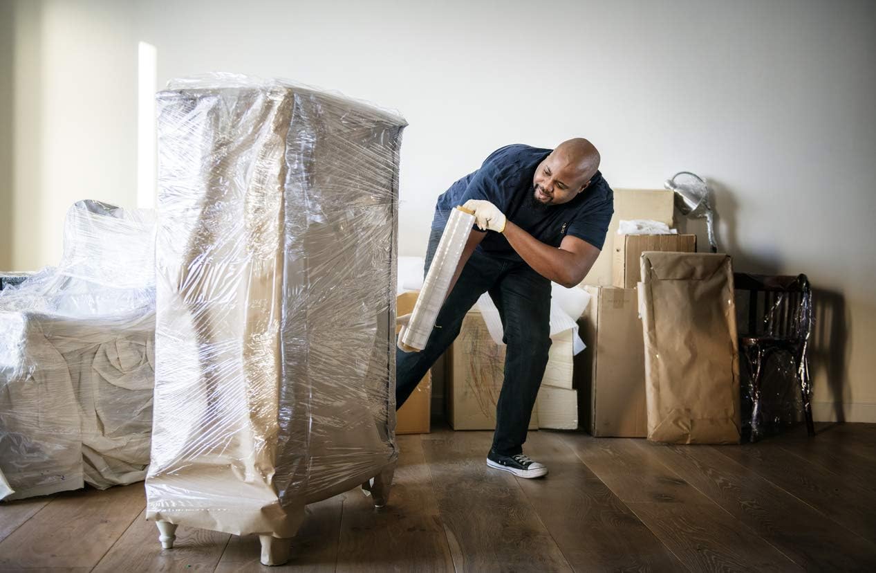 18" Stretch Film/Wrap 1200ft 500% Stretch Clear Cling Durable Adhering Packing Moving Packaging Heavy Duty Shrink Film (1 Pack, Clear) : Office Products