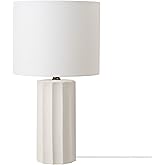 Globe Electric 65922 20" Table Lamp, Ribbed Concrete Finish, White Linen Shade
