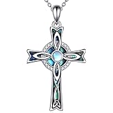 Celtic Knot Cross Necklace 925 Sterling Silver Good Luck Cross Pendant Necklace Polished Irish Religious Jewelry Gifts for Women