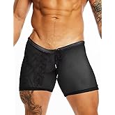 MIZOK Men's Mesh See Through Shorts Breathable Sheer Lounge Underwear Compression Short Tights with Drawstring