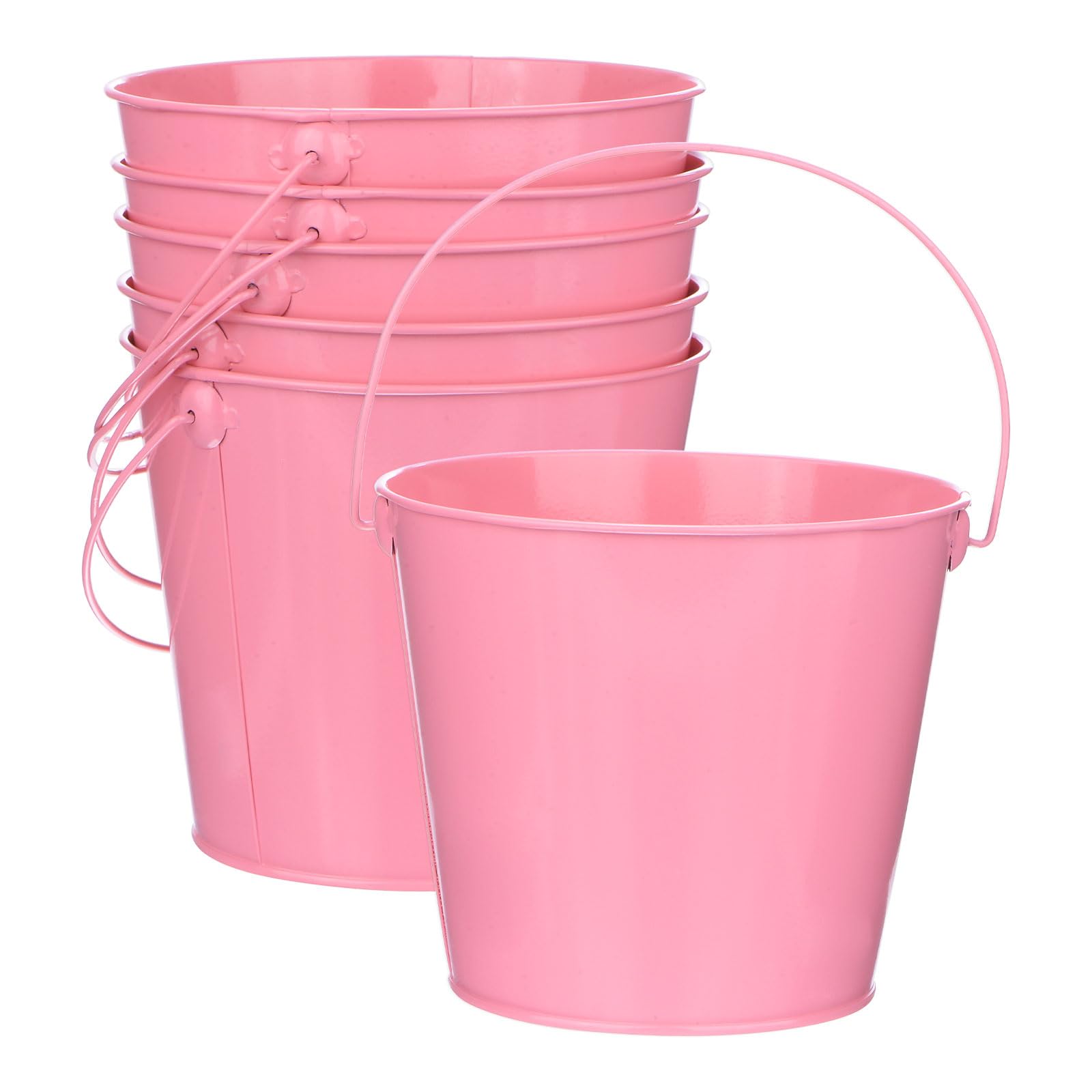 M METERXITY 6-Pack Small Metal Bucket with Handle, 5.9" x5.1/15x13cm Galvanized Buckets Small Metal Pails with Handle for Flower/Garden/Planter/Party, Decorative Metal Bucket [Pink]