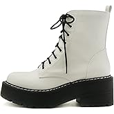 Soda FLING Women Chunky Lug Sole Lace up Fashion Combat Ankle Boot w/Side Zipper