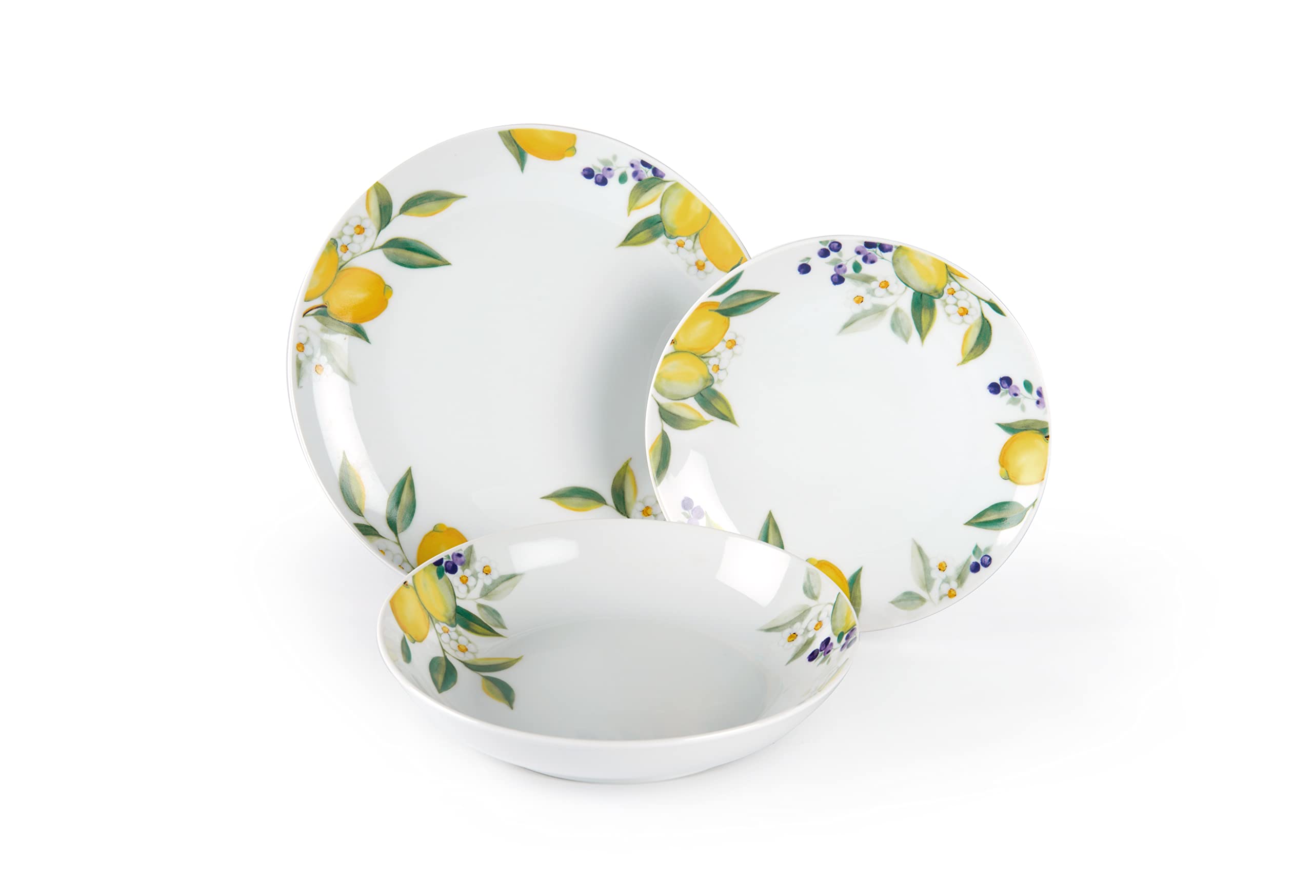 Excelsa Lemon 18-Piece Dinner Set, Porcelain, White/Lemons