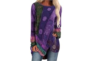 SHOPESSA Blouses for Women Dressy Fashion Long Sleeve Loose Western Shirts Vintage Tunic Tops to Wear with Leggings