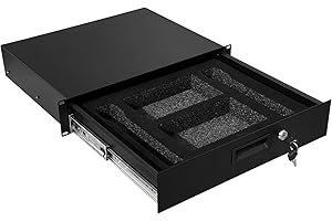 NETECABLE 2U Rack Mount Drawer Server Cabinet Case with Protection Foam for 19 Inch AV/Network/DJ Equipment Lockable Deep Drawer with Key