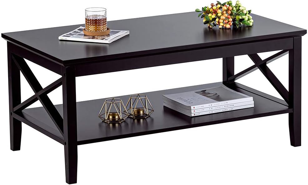 ChooChoo X-Design Coffee Table with Storage Shelf Accent Furniture for Living Room Espresso: Kitchen & Dining