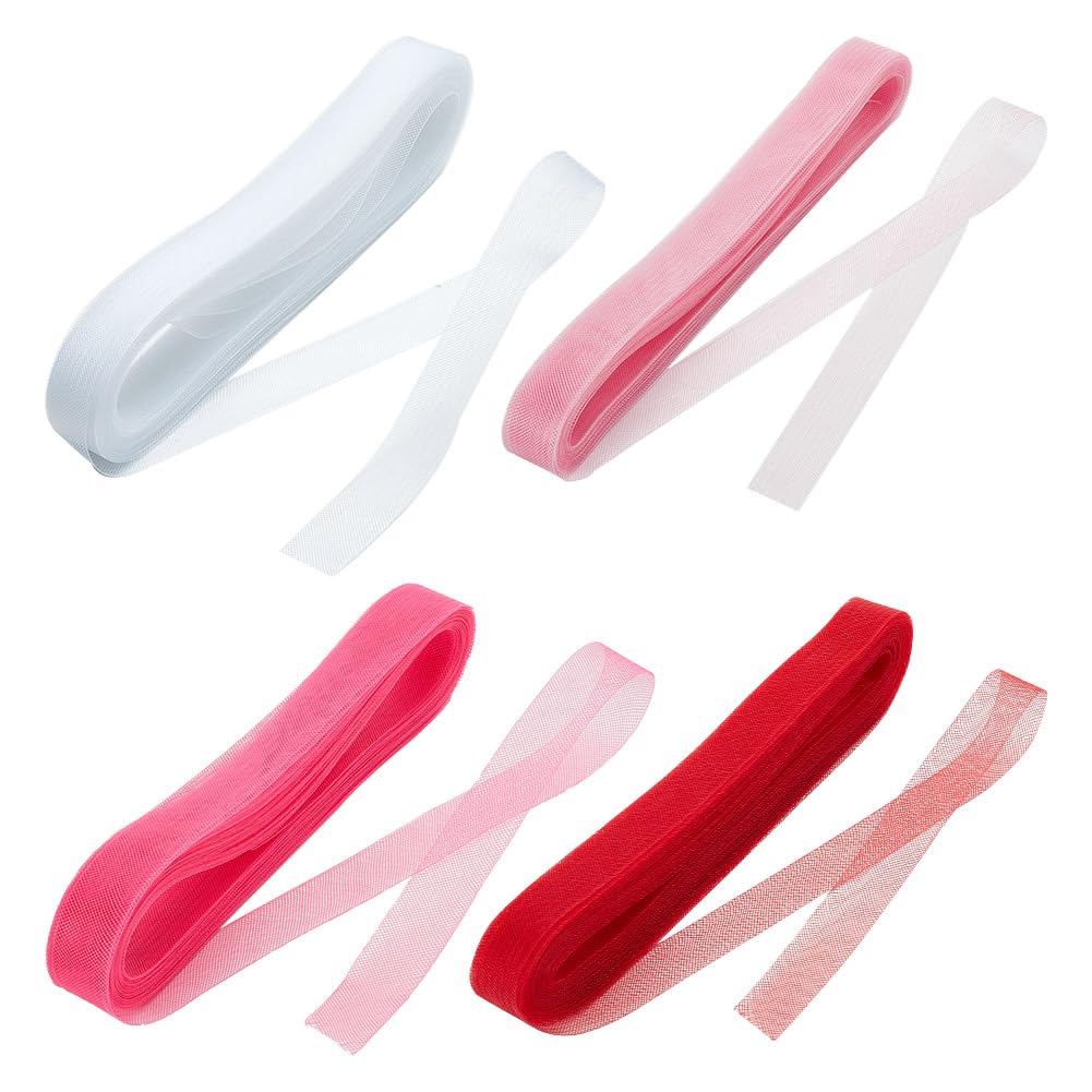 HOBBIESAY 4 Rolls 1 inch Stiff Horsehair Braid Mixed Color Polyester Horse Hair Braid Trim Clothes Accessories for Sewing Wedding Dress Dance Gowns Shaping Costume Accessories,16.40 Yards/Roll