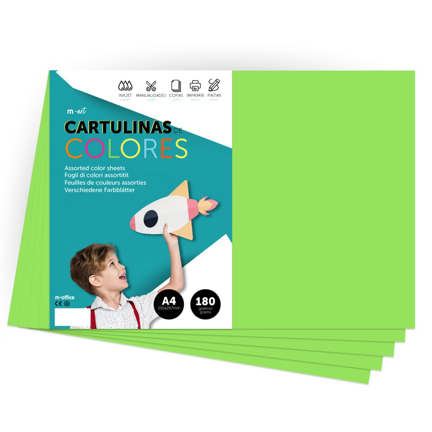 A4 Colour Card - Intense Colours 180g for Crafts, Print Your Documents and Creative Designs, Colour Foils A4 · m-office (100 Sheets, Green)