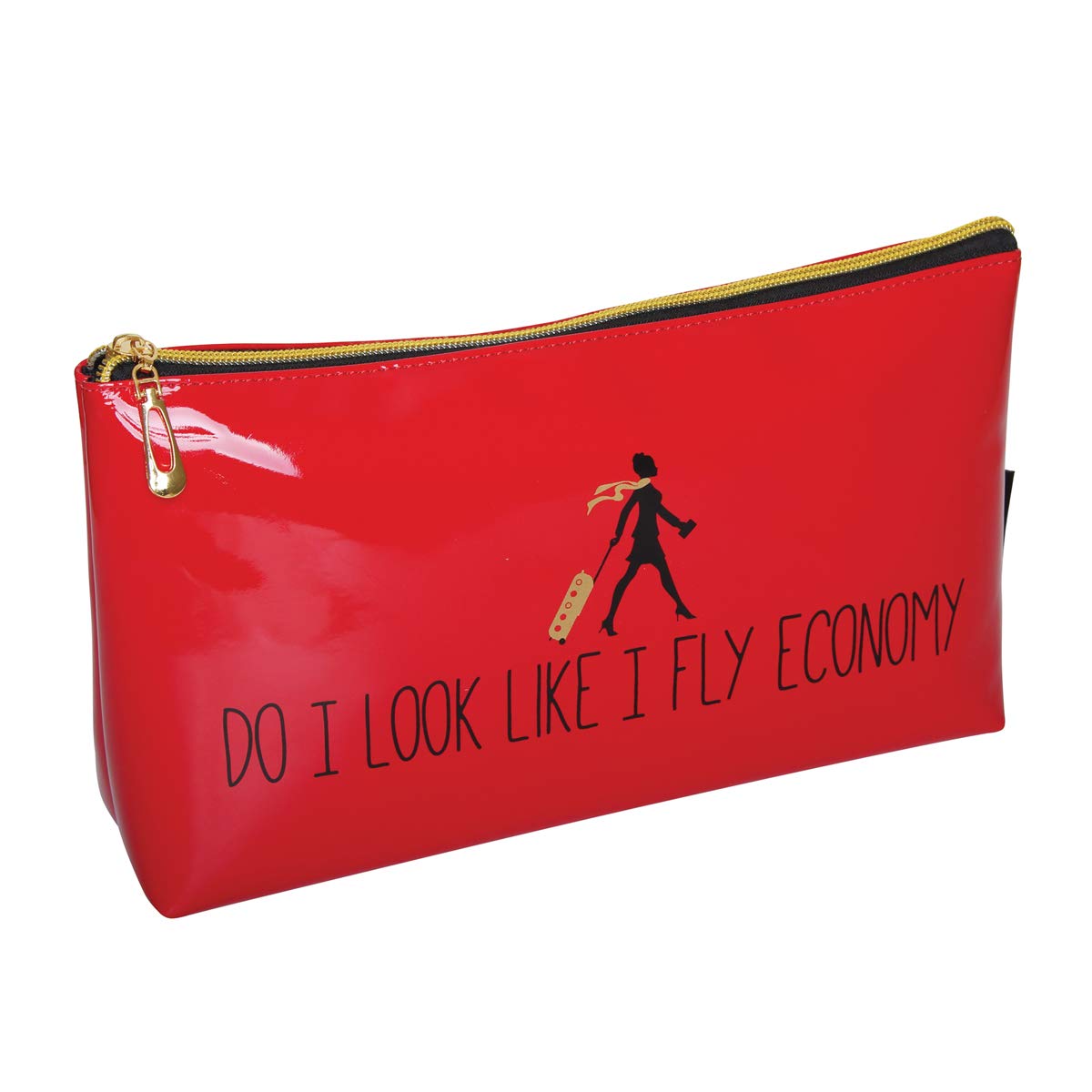 FMG RED Large Quirky Makeup & Travel Wash Bag – 'DO I Look Like I Fly Economy' – Glossy Wipeable Cosmetic Toiletry Bag for Women – 30cm x 16.5cm