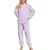 BAJAOEY Pajama Set for Women Fluffy Winter Warm Pjs Zip-Up Long Sleeve Women's Sleepwear